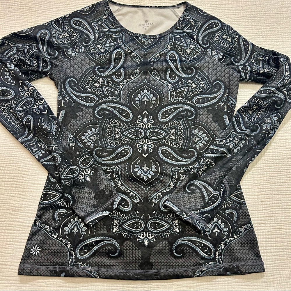 Athleta Long Sleeve Print Super Soft Base Layer Top Sz S Small